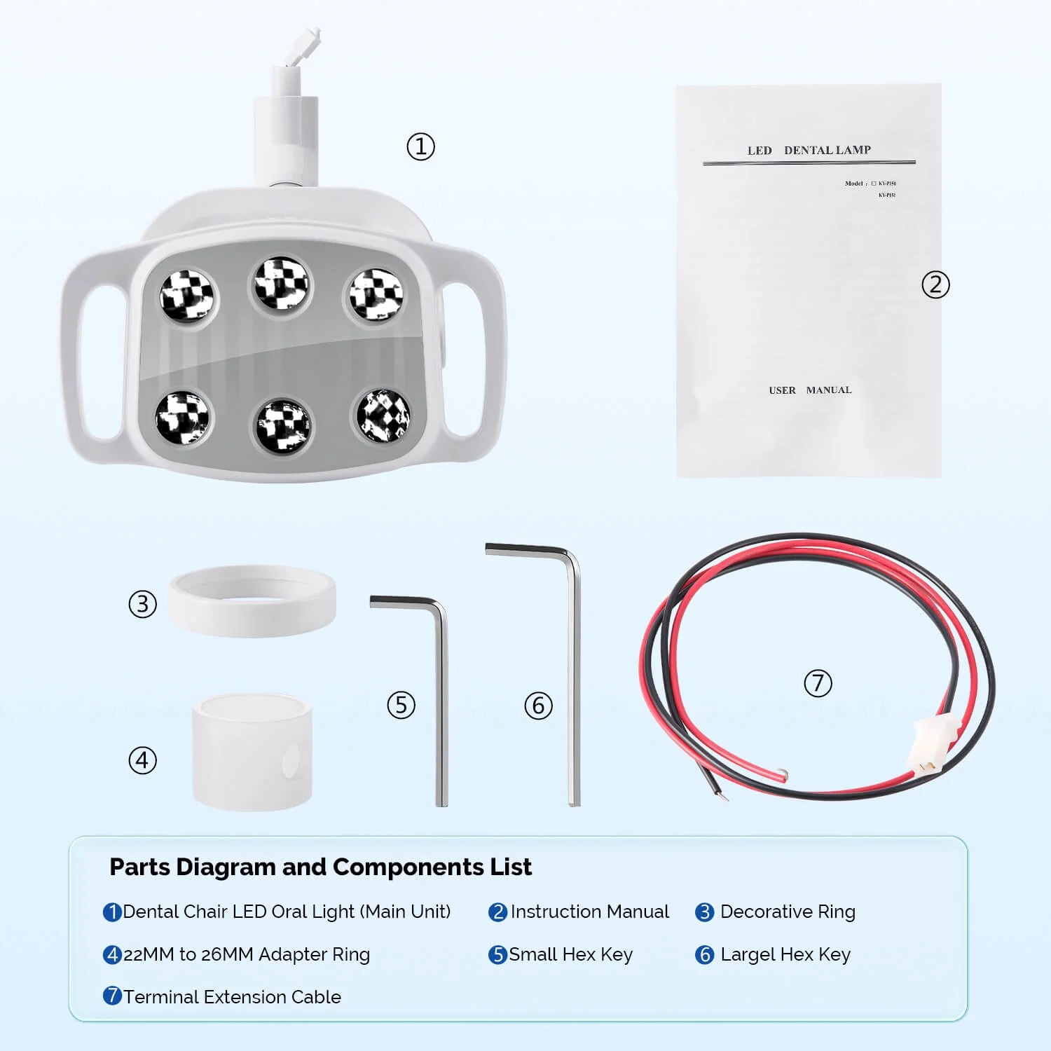 KY KY-P151 Dental Unit Chair LED Oral Light Lamp 6 Lights 9W Dual-Color Adjustable
